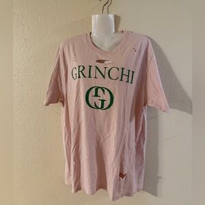 Tultex Distressed Light Pink T-Shirt Christmas Grinch Designer